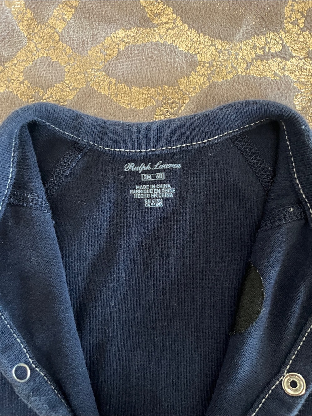 Ralph Lauren Navy Blue Footed Baby One-Piece with White Pony Embroidery - Picture 2 of 4